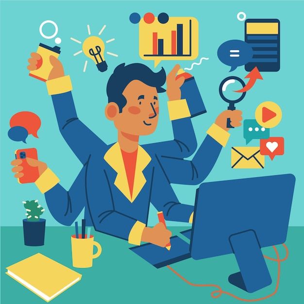 free vector person doing different activities at the same time illustrated
